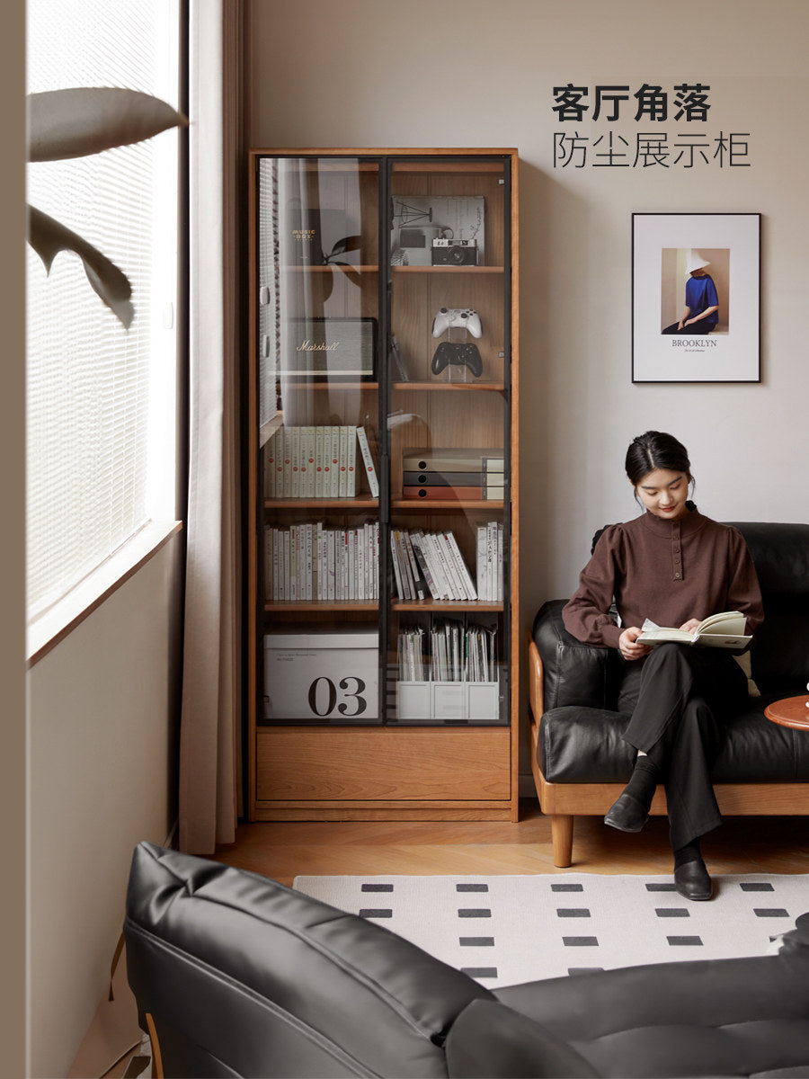 Solid wood bookcase cherry wood glass display cabinet study minimalist storage cabinet floor-standing cabinet